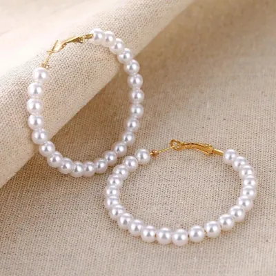 Simple Party Round Pearl Hoop earrings